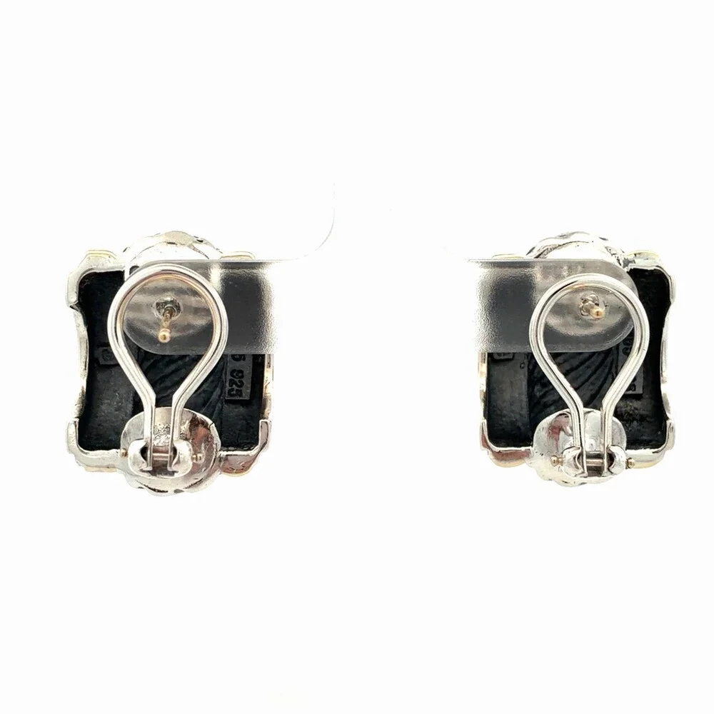 David Yurman 925 Sterling Silver 14K Gold Thoroughbred Collection Omega Earrings